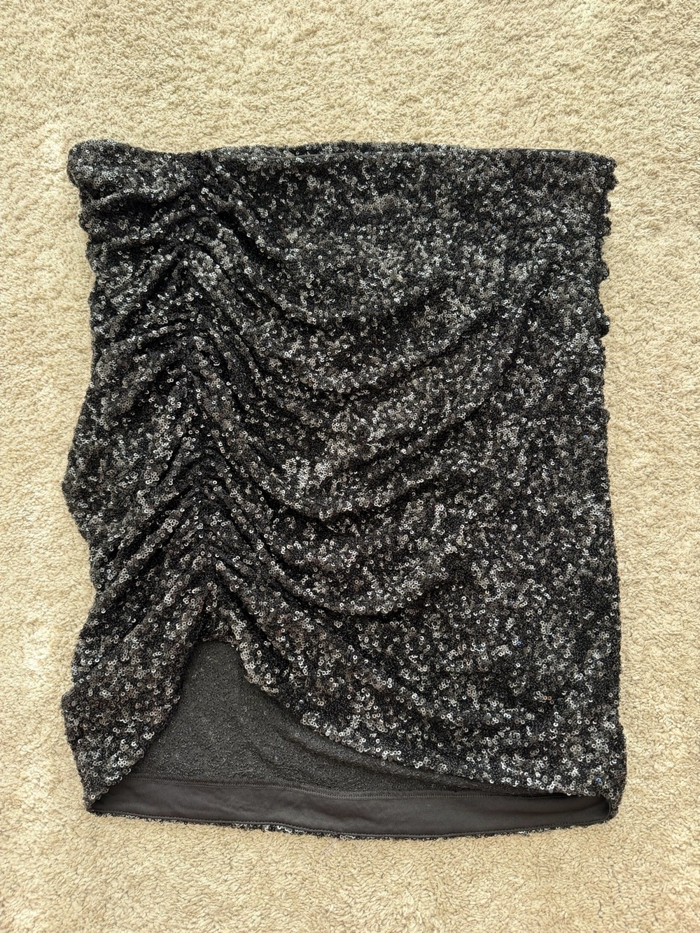 Express Black Sequin Ruched Mini Skirt